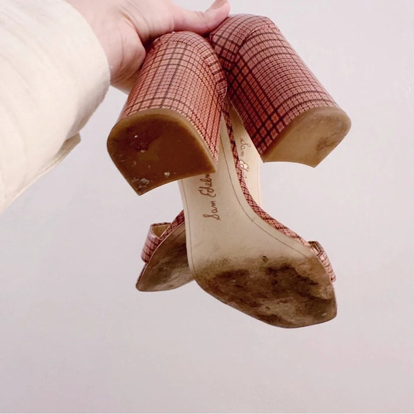 Anthropologie Sam Edelman Yaro Daniella Plaid Block Heels Sandals Straps Pink - Picture 4 of 7